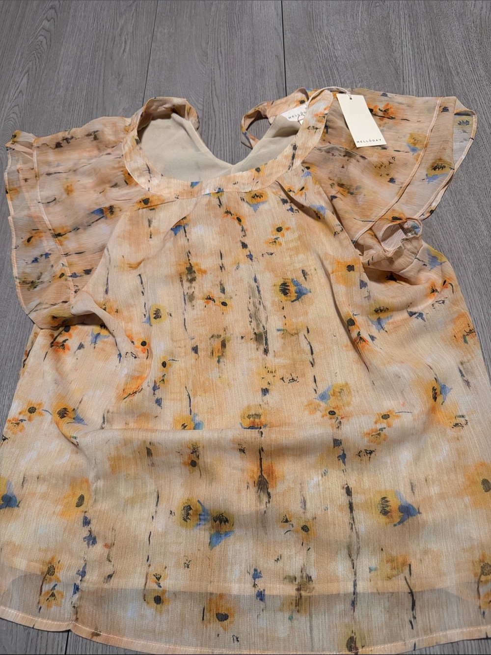 MELLODAY Peach Floral Flutter-Sleeve Blouse